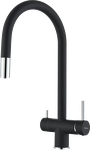 Превью картинка Смеситель для кухни Rivelato Trevi U-обр. с краном питьевой воды и выдвижной лейкой D-35мм nero cromo #1
