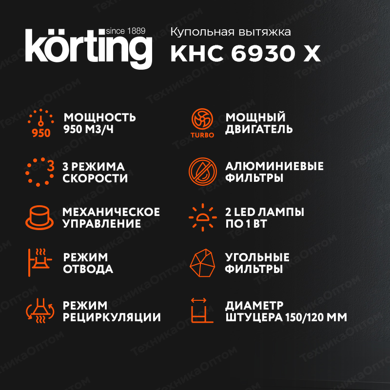 Преимущества Купольная вытяжка Körting KHC 6930 X