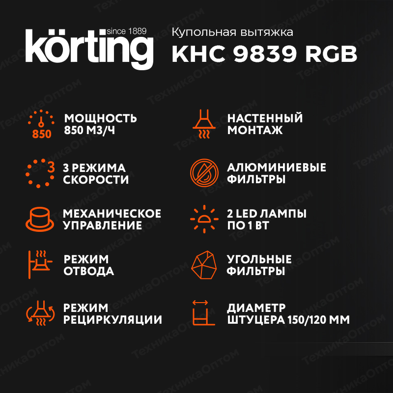 Преимущества Купольная вытяжка Körting KHC 9839 RGB