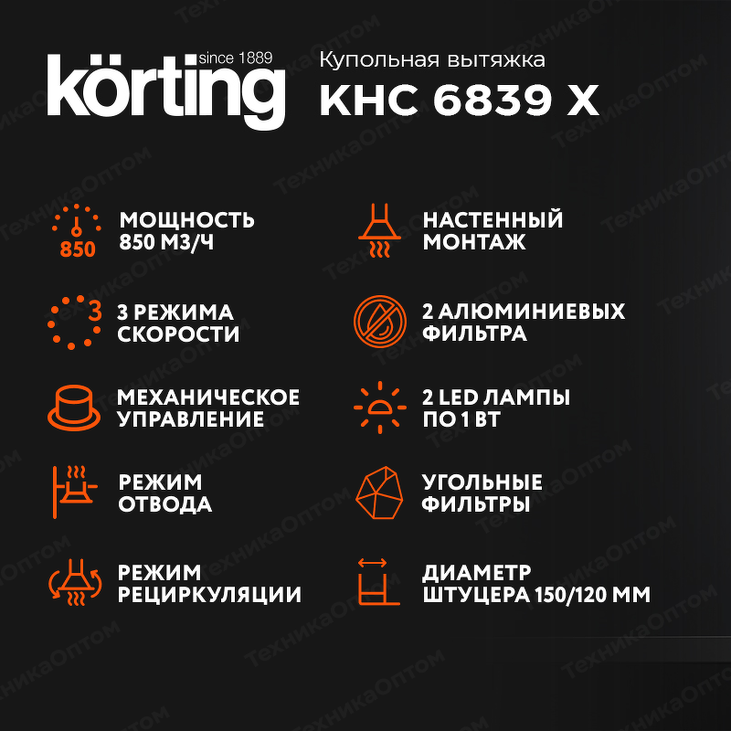 Преимущества Купольная вытяжка Körting KHC 6839 X