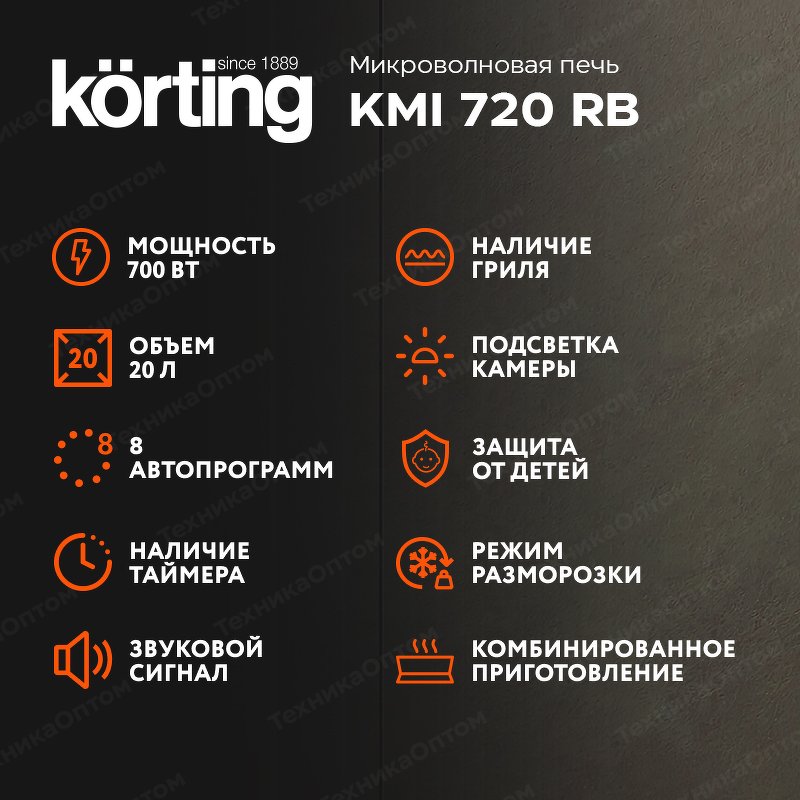 Преимущества Печь микроволновая встраиваемая Körting KMI 720 RB