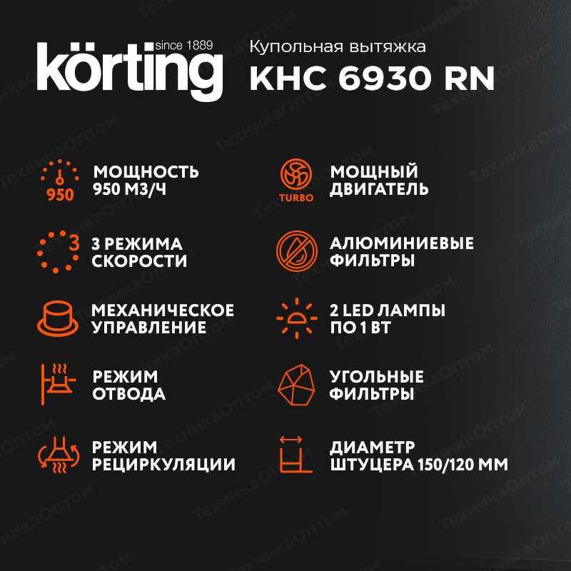 Преимущества Купольная вытяжка Körting KHC 6930 RN