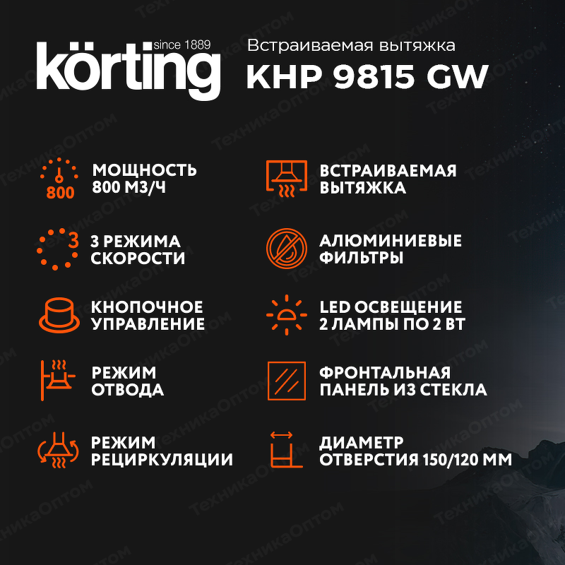 Преимущества Встраиваемая вытяжка Körting KHP 9815 GW